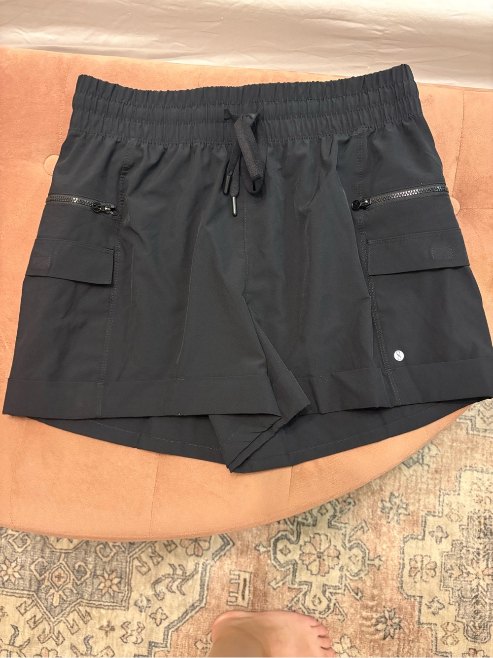 Black Athletic Drawstring Shorts with Zipper Pockets